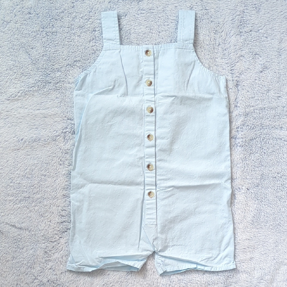 EUC 3T Kate Quinn Button Front Shortie Overalls Light Blue Poplin Cotton Woven
